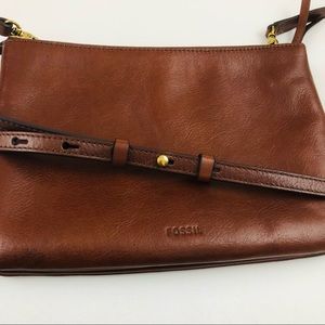 Fossil Emma Cognac Brown Leather Crossbody Bag EUC